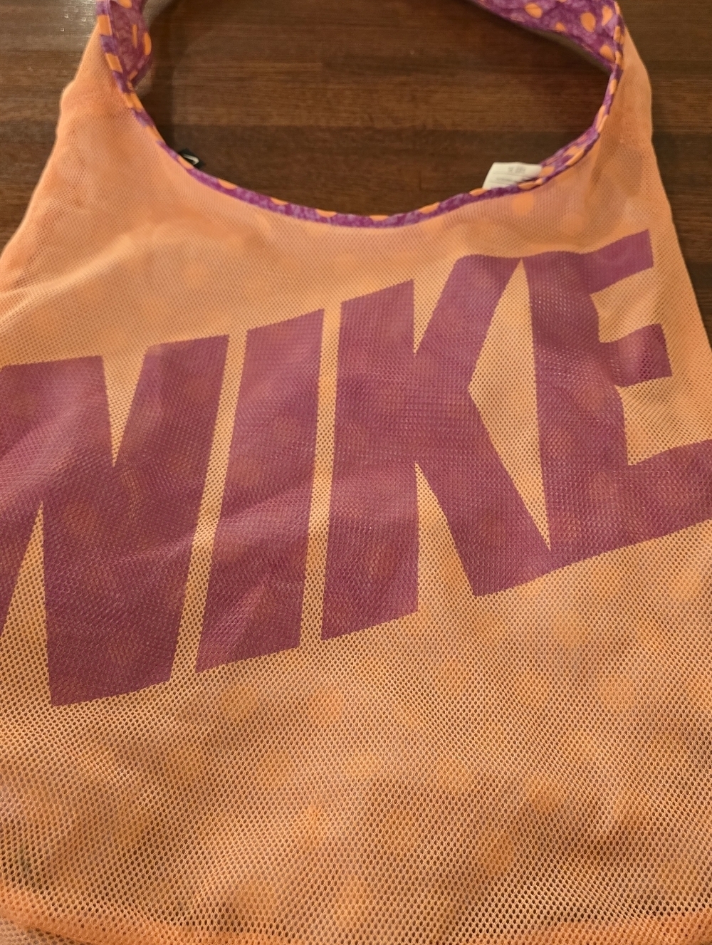 Nike Orange Purple Mesh Tote Bag Large Shoulder Gym Beach Shopper Reversible